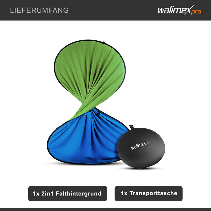 Fondale fotografico pieghevole 2 in 1 grigio/blu 200 x 230 cm, sfondo per foto e video con borsa da trasporto