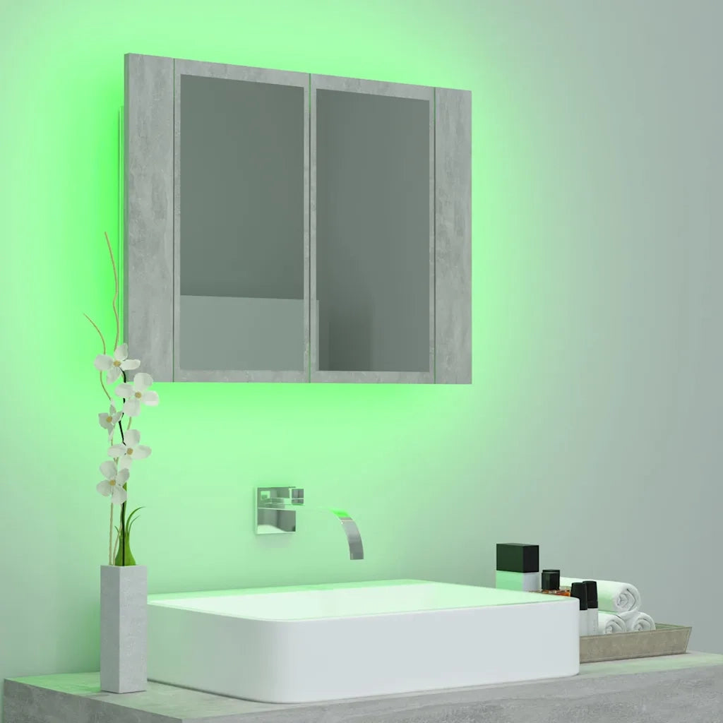Armadietto a Specchio con Luci LED-Mobiletto a specchio Grigio Cemento in Acrilico 786044