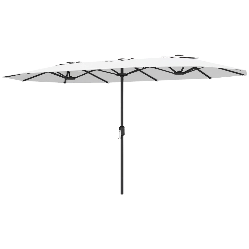 Ombrellone Doppio a 12 Stecche con Manovella, in Metallo e Poliestere, 4.6x2.7 m, Bianco