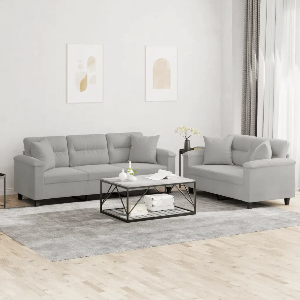 Set Divani 2 pz con Cuscini Grigio Chiaro in Tessuto Microfibracod mxl 104690
