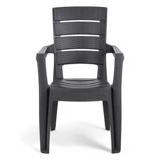 Sedia impilabile con braccioli Ayder in plastica effetto rattan – 56x44x89 cm – Colore antracite