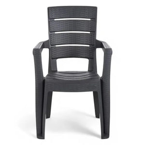 Sedia impilabile con braccioli Ayder in plastica effetto rattan – 56x44x89 cm – Colore antracite