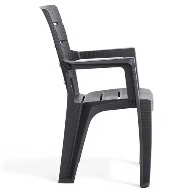 Sedia impilabile con braccioli Ayder in plastica effetto rattan – 56x44x89 cm – Colore antracite