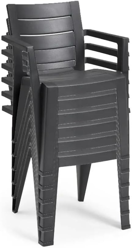 Sedia impilabile con braccioli Ayder in plastica effetto rattan – 56x44x89 cm – Colore antracite