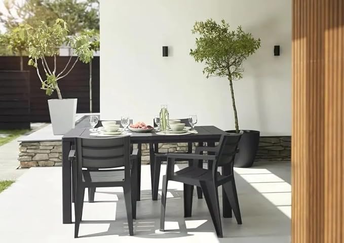 Sedia impilabile con braccioli Ayder in plastica effetto rattan – 56x44x89 cm – Colore antracite