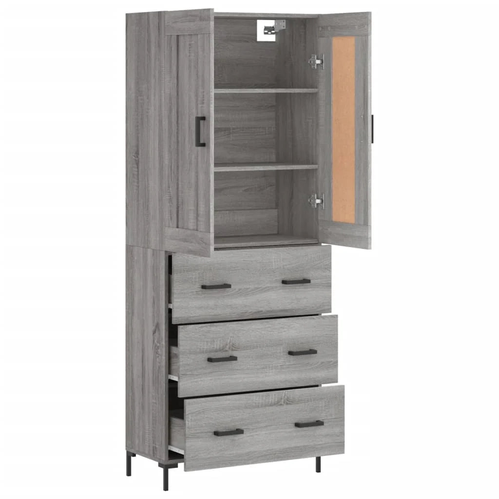 Buffet credenza cassettiera armadio mobile contenitore organizer cucina soggiorno salotto rovere Sonoma alto 69,5 x 34 x 180 cm legno ingegnerizzato grigio 02_0035538