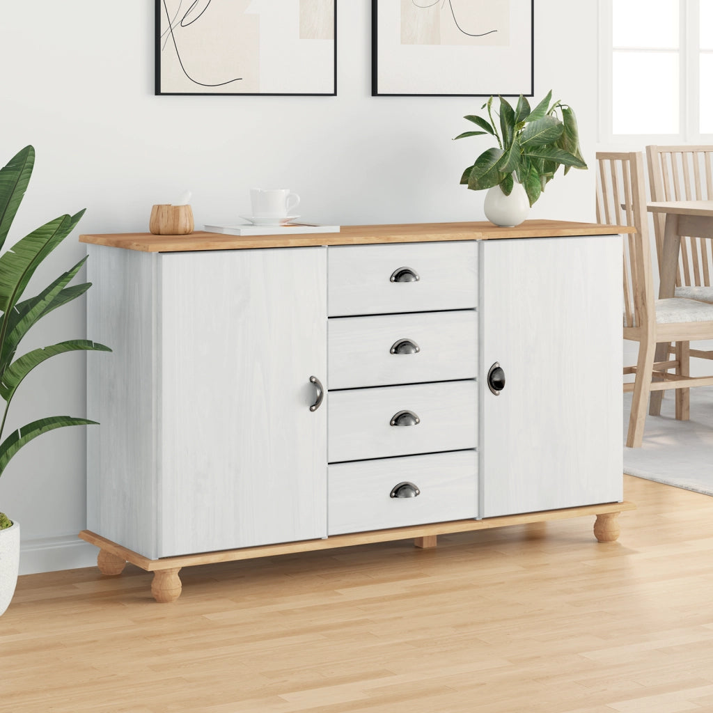 Credenza 'ASKIM'Bianca 133,5x40x78 cm Legno massiccio di pino