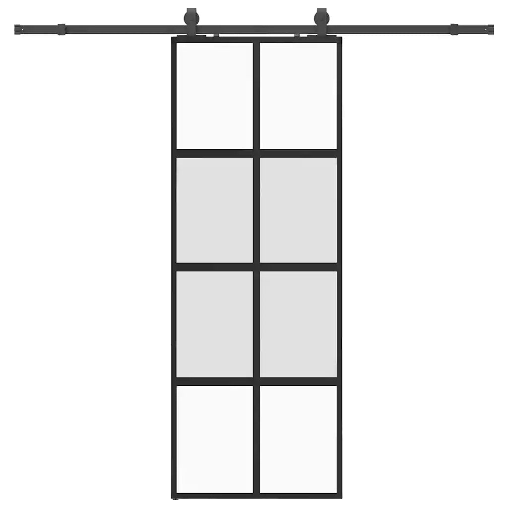 Porta Scorrevole Set Ferramenta Nera 76x205 cm Vetro Temperato