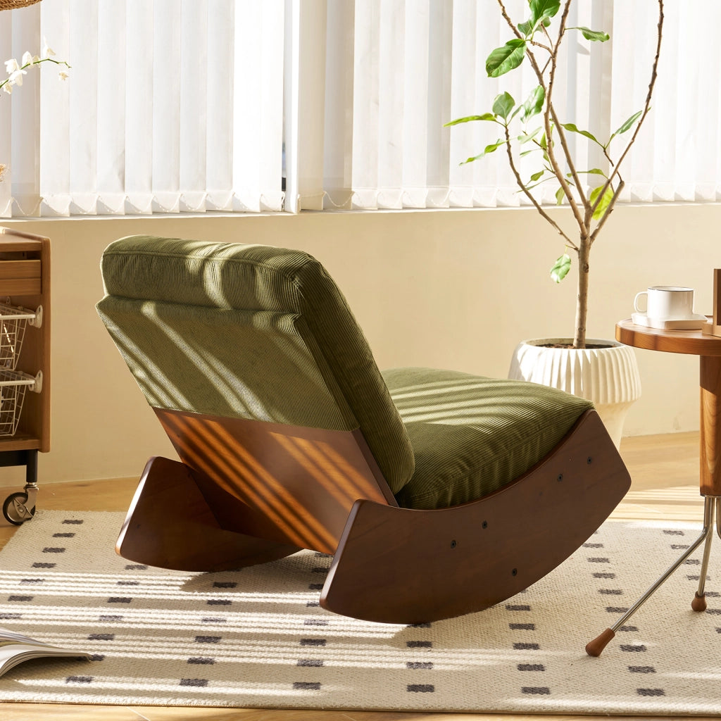 Poltrona a Dondolo Imbottita ¨C MINIMAL ¨C Struttura in Legno, Tessuto