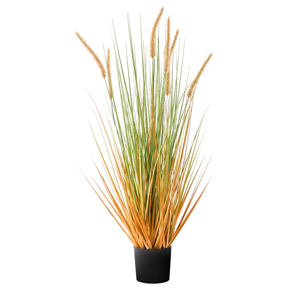 Pianta artificiale in vaso Fiore di canna verde arancione e vaso di plastica nero 90 cm Accessorio decorativo per la casa