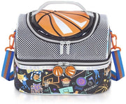 Borsa di picnic per bambini con due compartimenti e contenitore rimovibile e regolabile, scatola di picnic per bambini, borsa di picnic per bambini con design basketbal.