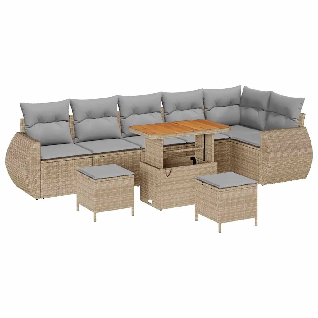 Set Divano da Giardino con cuscino 9 pcs beige e grigio chiaro