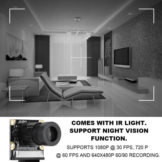 Modulo di camera di notturna 5MP con 2 lenti di illuminazione per Zero - Supporta 1080p @ 30 fps, 720p @ 60 fps e 640x480p 60/90 registrazione.