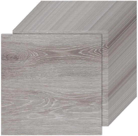 Pavimento in PVC 30 x 30 cm, adesivo, grigio, finitura legno, adesivi per pavimento - per cucina, soggiorno, bagno