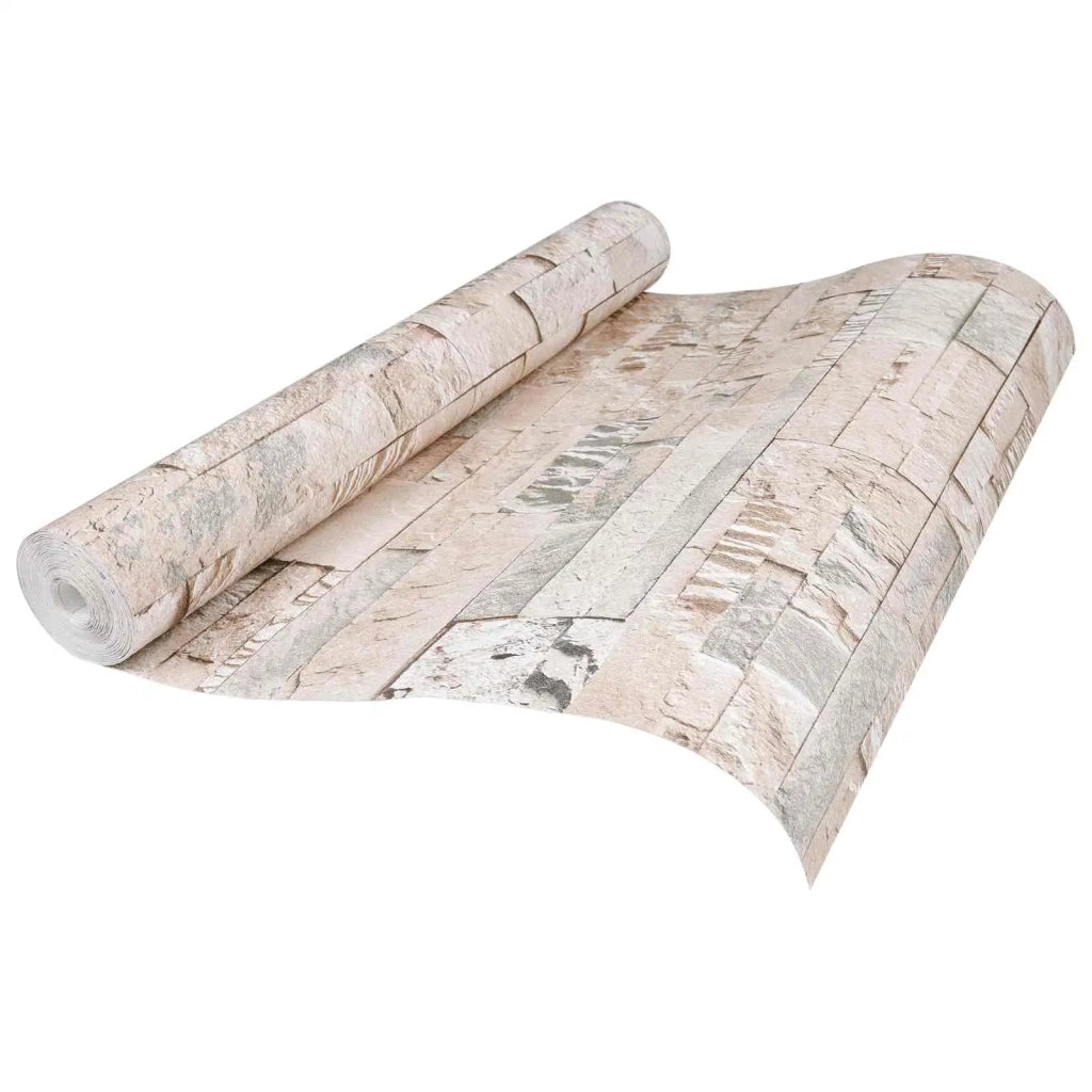 Carta da Parati 3D Pietra Beige 10 x 0,53 m Tessuto Non Tessuto 42046689