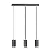Lampadario 3 Luci Ivar Con Cilindri In Acciaio Nero E Cromo