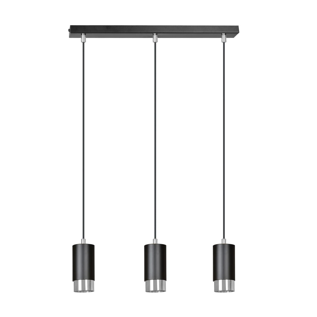 Lampadario 3 Luci Ivar Con Cilindri In Acciaio Nero E Cromo