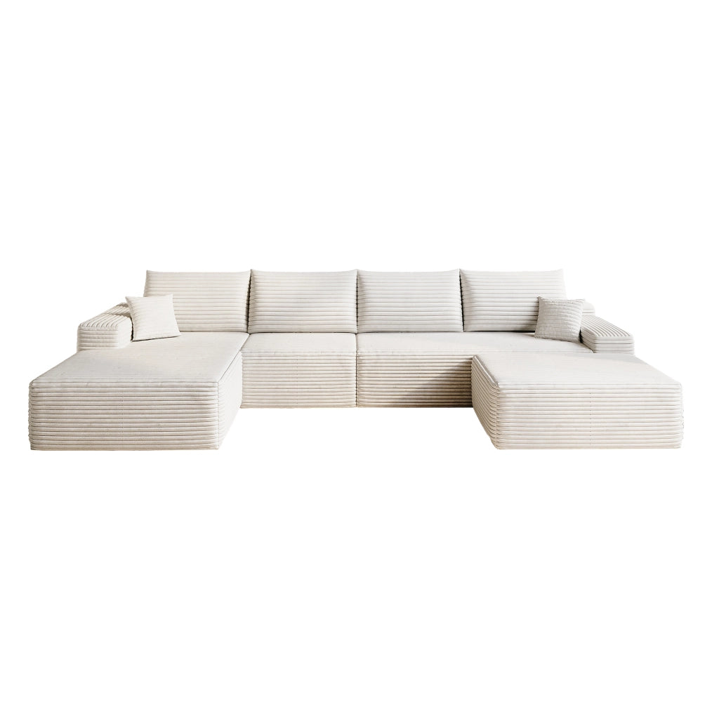 Divano ad angolo modulare con chaise longue a L e schiuma ad alta elasticità in tessuto bianco per soggiorno grande