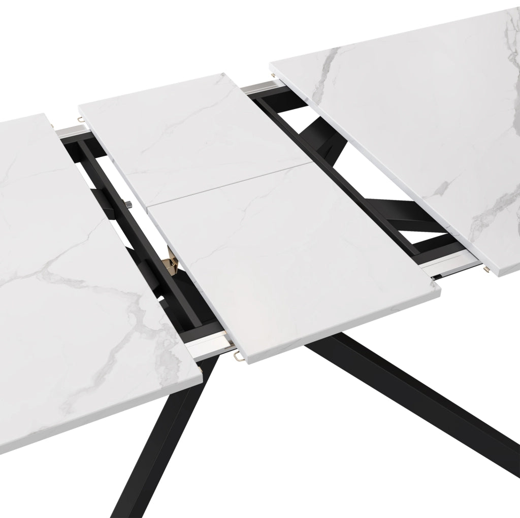 Tavolo da pranzo allungabile rettangolare 150/180x70x75;5 cm in MDF effetto marmo nero e bianco