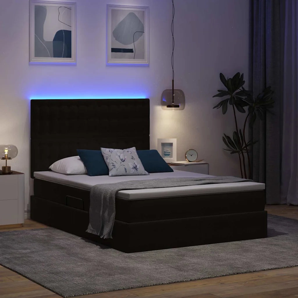 Letto con contenitore e LED con led Nero 140 x 200 cm Velluto 3372791