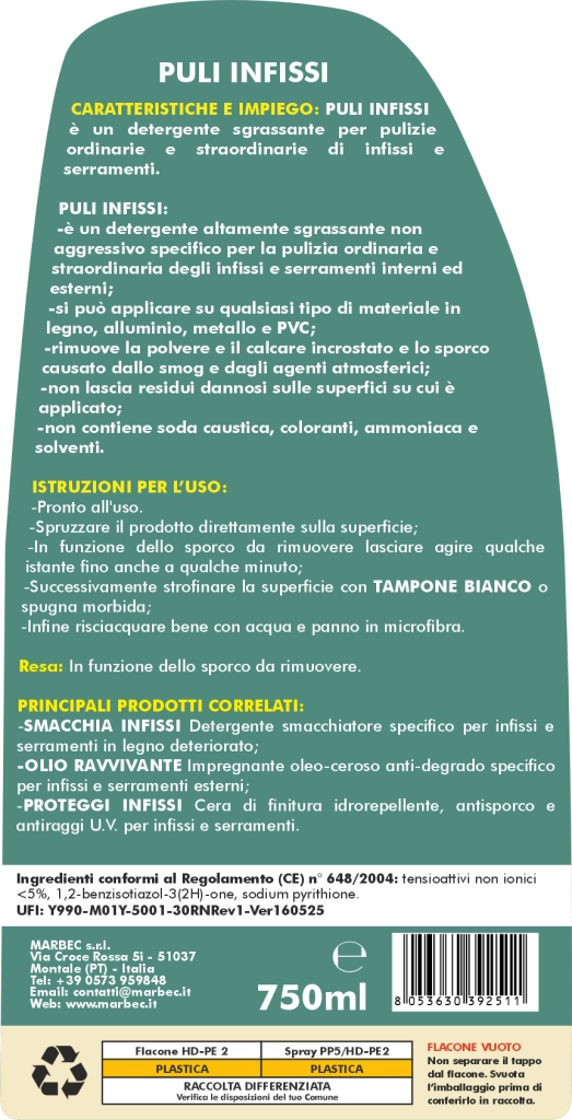 Puli Infissi 750ML+ TAMPONE BIANCO