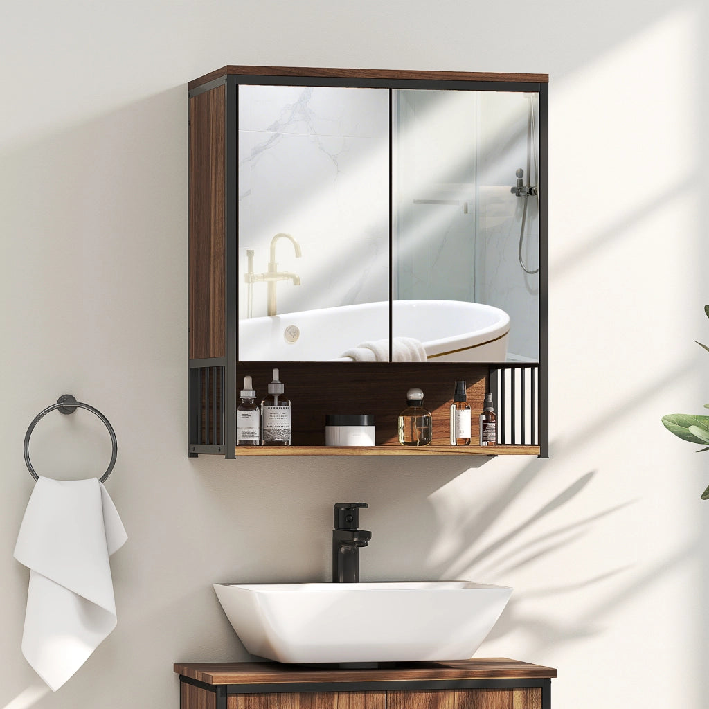 Armadietto Bagno con Specchio e Ante ¨C zephmum ¨C Marrone 60x30x