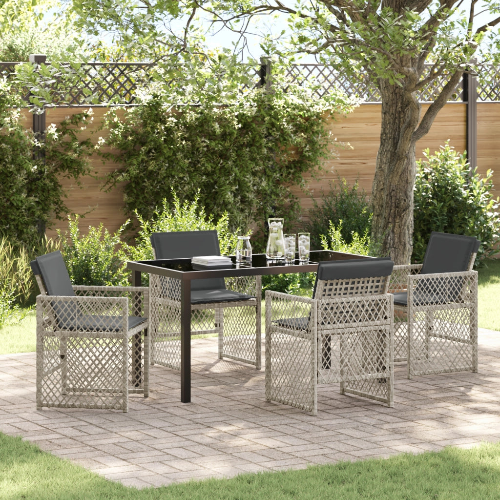 Set da Pranzo da Giardino  5 Pezzi con Cuscini Grigio Chiaro Polyrattan