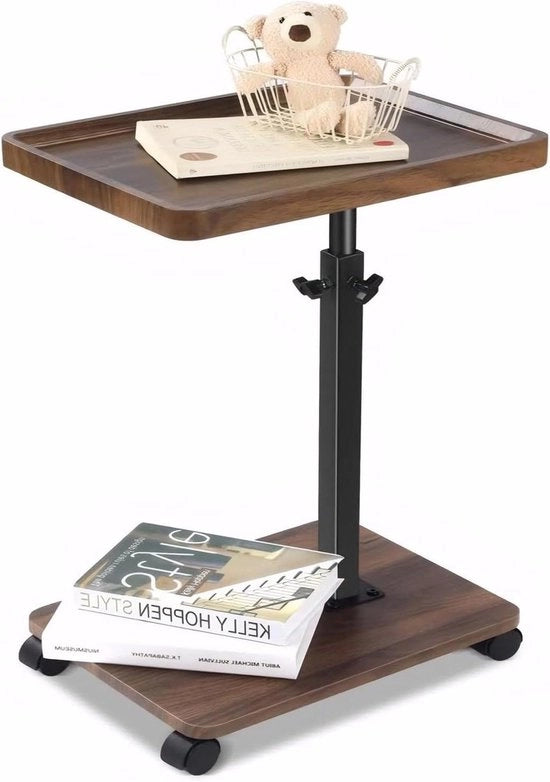Biblioteca in legno con ruote regolabile in altezza - 45-80 cm - 2 livelli - tavolo per soggiorno, salotto e camera da letto