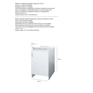 Mobile lavanderia bianco lavabo resina 45x50x85 asse lavaggio cm anta singola