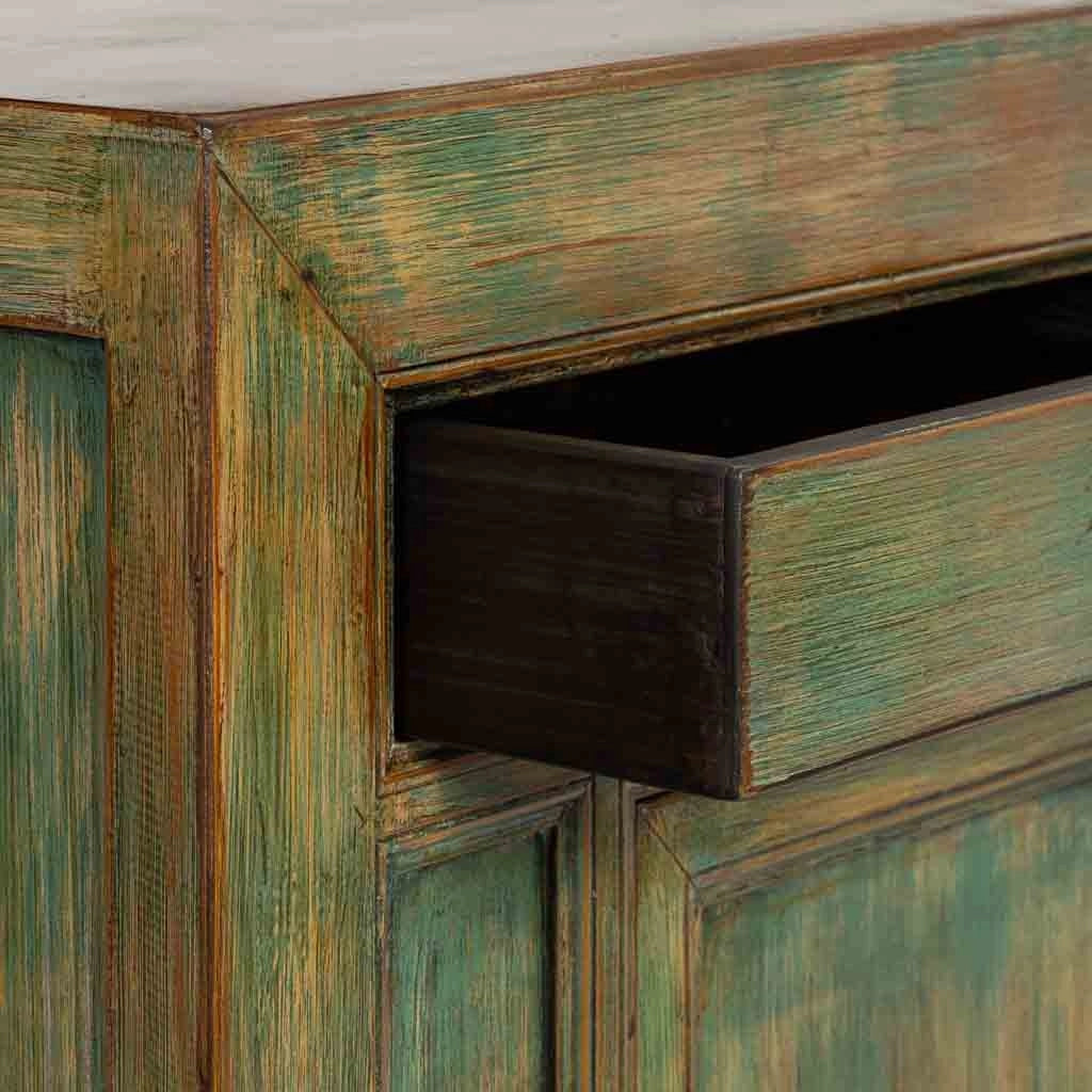 Mobile da ingresso in legno verde invecchiato 115x45x95h cm