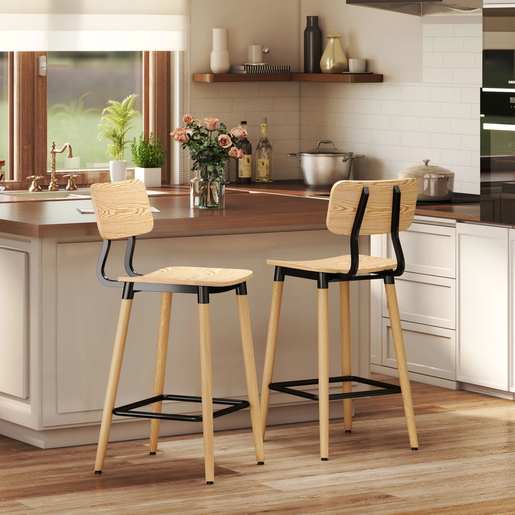 Set 2 Sedie da Bar con Schienale ¨C zephmum ¨C Legno e Metallo Colore Chiaro