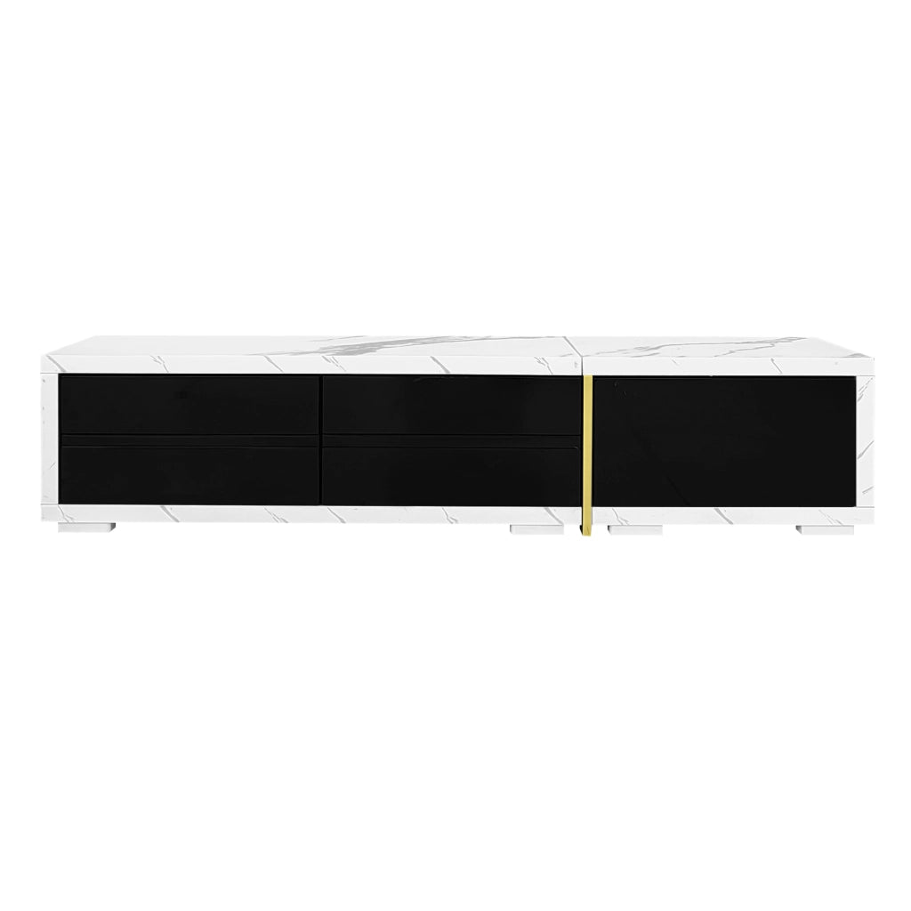 Mobile TV moderno - Zephmum- Lunghezza variabile 140-260 cm, rotante, finitura marmo bianco e nero lucido