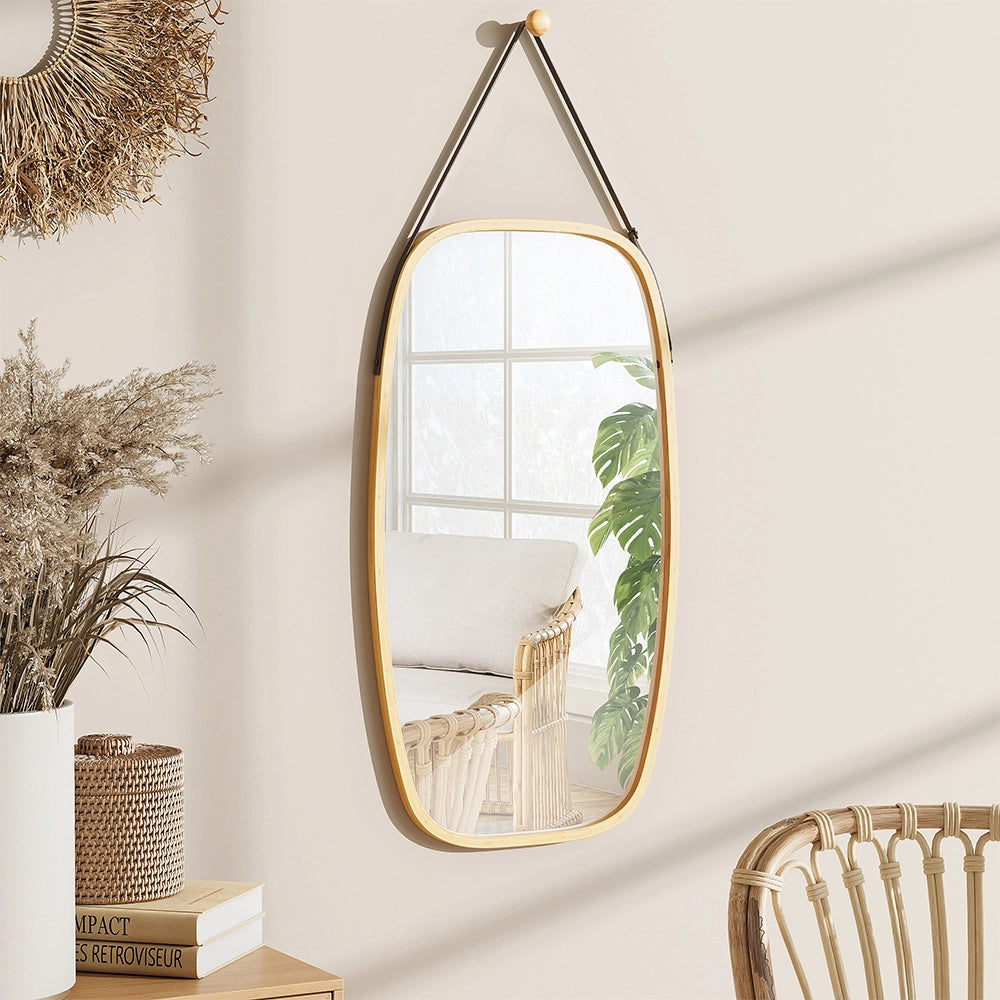 Vicco Specchio bagno Bambù 44 x 78 cm con cinturino regolabile
