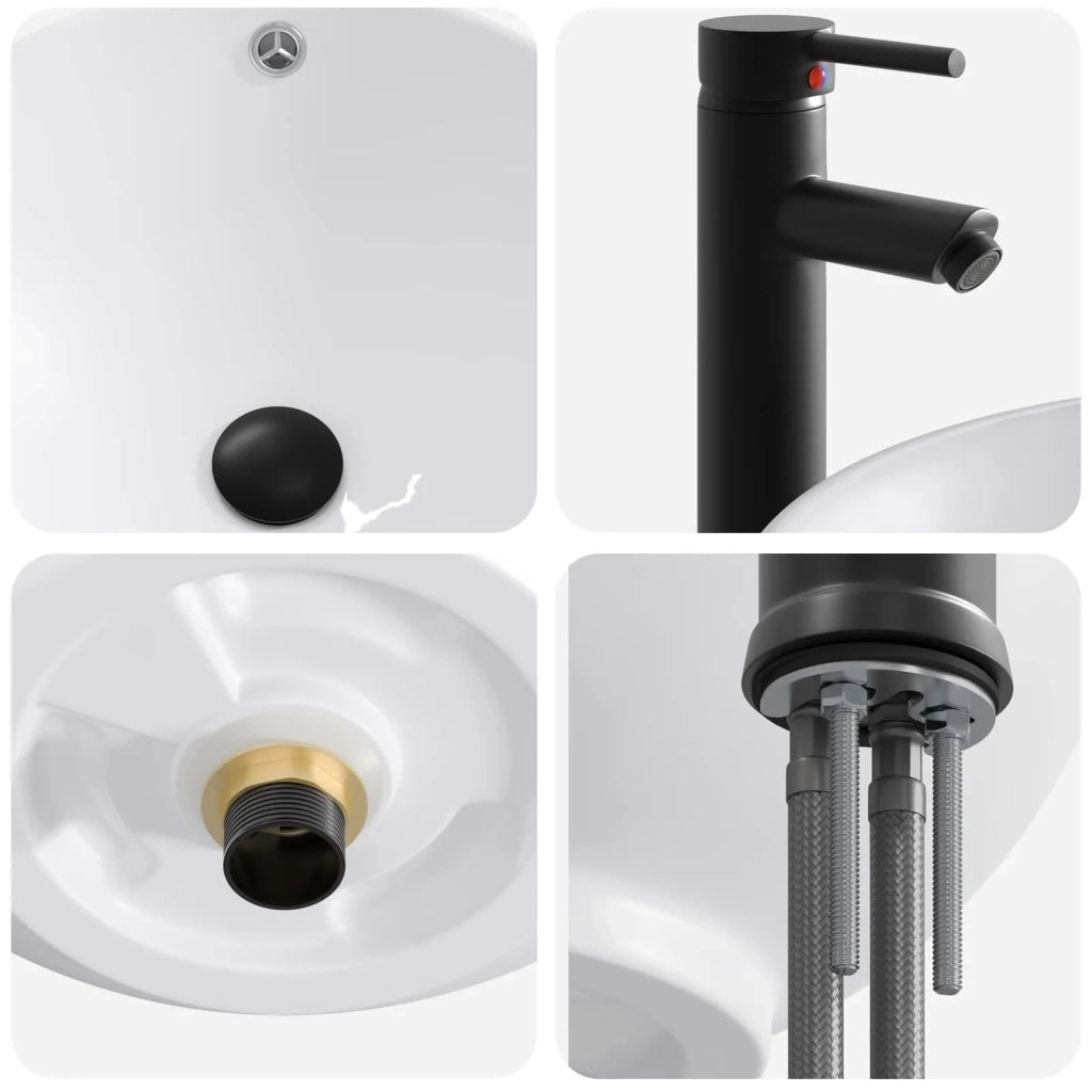 Lavabo con rubinetto e scarico Nero Opaco 44 x 44 x 16 cm 890247