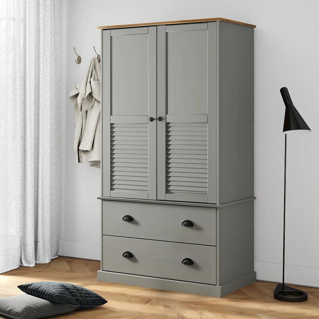 Armadio VIGO 90x55x170 cm in Legno Massello di Pino Grigio 353165