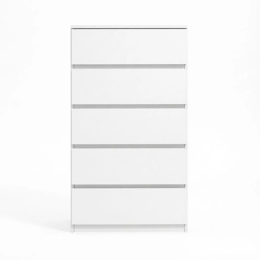 Cassettiera bianca con 5 cassetti, 60 x 39 x 100 cm, pannello truciolare