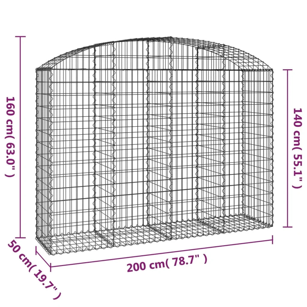 Cesto gabbione recinzione a gabbia muro di contenimento ad arco 200 x 50 x 140/160 cm ferro zincato argento 02_0040025