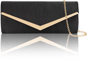 Clutch da Donna Nero, Borsa da Donna con Cinturino Rimovibile, Borsa in Suède Elegante per la Sera della Donna, Borsa a Cappio con Chiusura a Cerniera per la Sposa, Borsa per la Festa, 25×11×5cm
