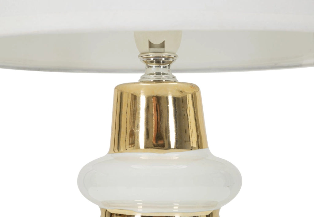 Lampada da Tavolo Liara Ø23x32 cm in Ceramica e Ferro e Tessuto Bianco e Oro