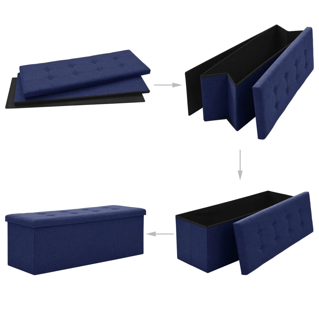 Cassapanca Pieghevole Blu in Simil Lino 338795