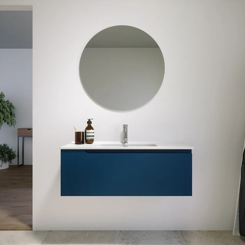 Mobile bagno sospeso 100 cm un cassetto blu zaffiro opaco con lavabo | Ardenne