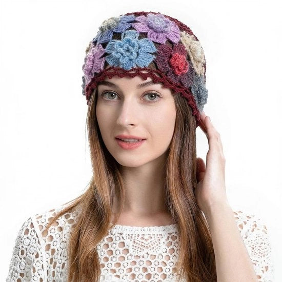 Cappello a Punta - Tricotato - Cotone - Misura Unica 54-56 cm - Rosso Borghignotto - Taglio Fiorale - Leggero e Sostenibile