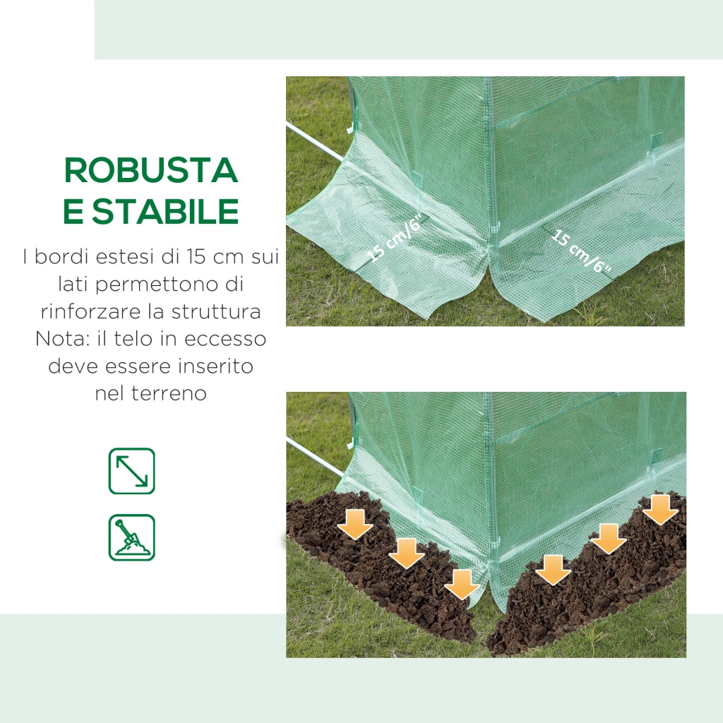 Telo per Serra in PE con 12 Finestre. Porta Avvolgibile e Bordi Interrati. 6x3x2 m. Verde