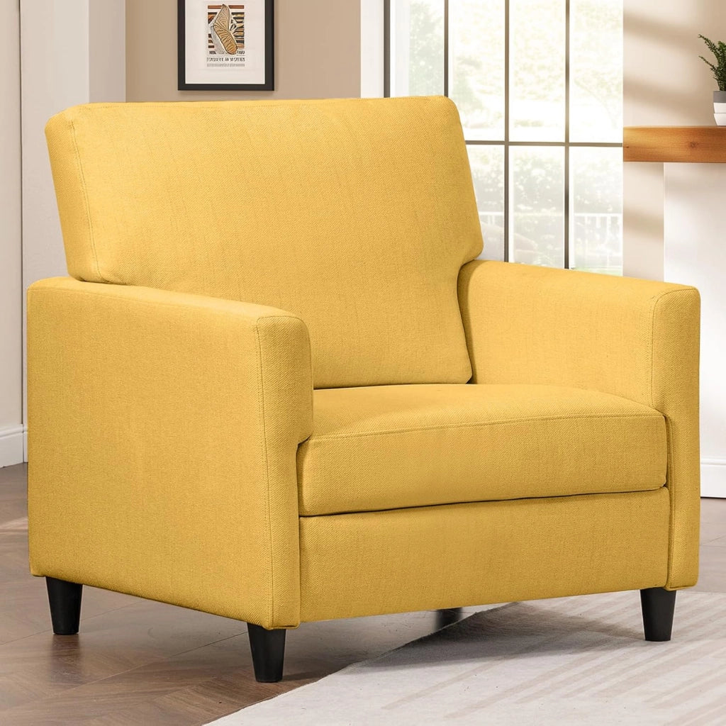 Poltrona Relax per TV, Poltrona Lounge per Soggiorno, Divano Singolo per Camera da Letto, Angolo Lettura, Seduta Laterale con Morbido Memory Foam, Rivestimento in Lino, Giallo