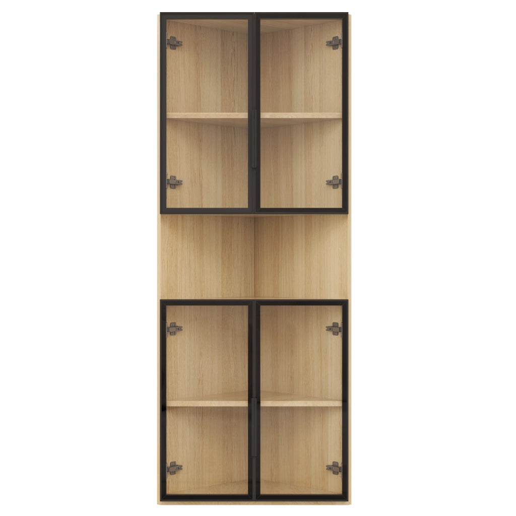 Libreria Vetrina con LED ¨C MINIMAL ¨C Rovere, Vetro Temperato, 62x32x160 cm