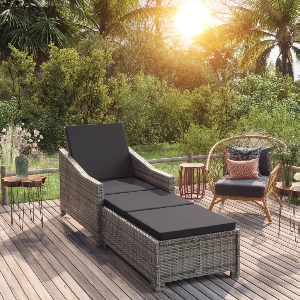 Lettino Prendisole con Cuscino Grigio Scuro Polyrattan Grigio cod mxl 23228