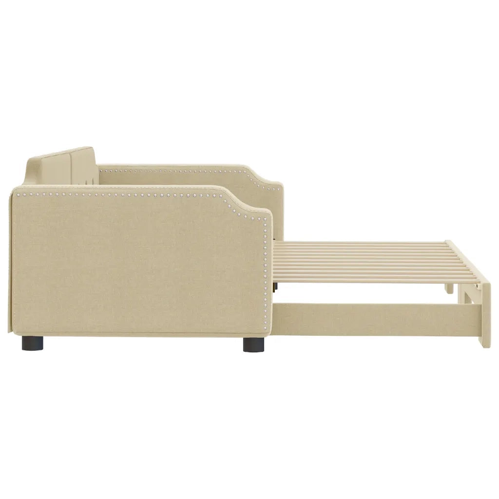 Divano Letto con Letto Estraibile Crema 100x200 cm in Tessuto 3197643