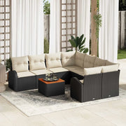 Set Divano da Giardino con cuscino 9 pcs Nero polyrattan