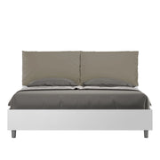 Letto Matrimoniale 160x200 cm con Rete Struttura Bianco Frassico con Cuscini in Similpelle Egos Antea Cappuccino