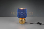 SOPHIA LAMPADA DA TAVOLO BASE CERAMICA ORO E PARALUME EFFETTO VELLUTO BLU H. 26CM 1 LUCE ATTACCO E 14